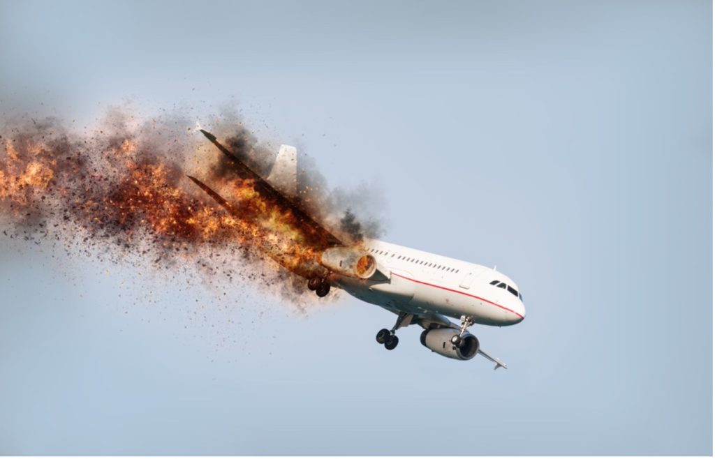 Plane on fire crashing