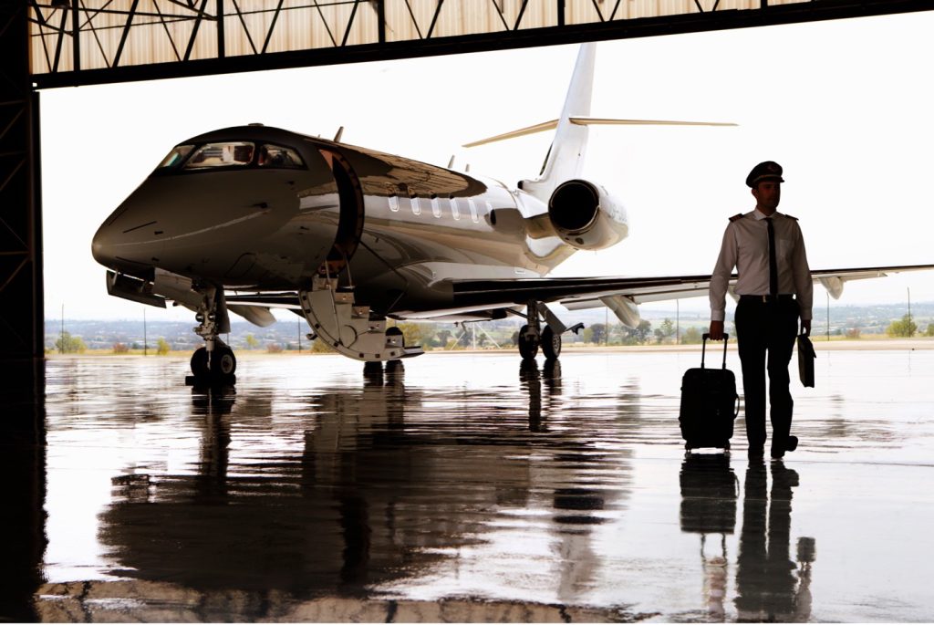 Jet and Pilot in a Hangar