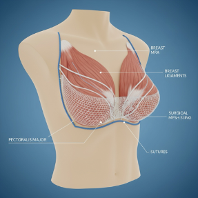 An internal bra mesh is a built-in layer of support implanted by surgeons most often during breast surgery such as a lift, reduction, or reconstruction.